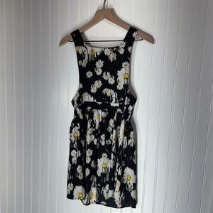 Wet Seal Daisy Floral Mini Dress Y2K Black White Yellow Sleeveless Zip Back S